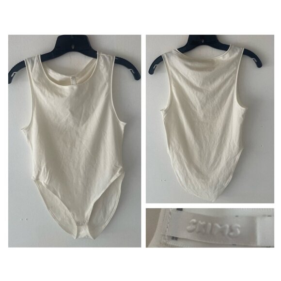 SKIMS White Cotton Blend Stretch Snap Crotch Bodysuit 37276 - Picture 7 of 7